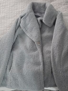 Women’s Cozy Teddy Jacket - Light Gray/babyblue